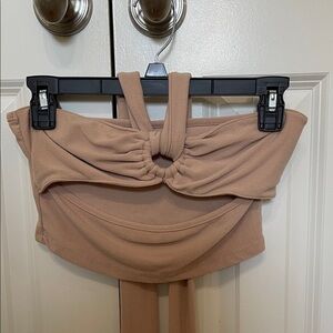 Tan Strapless Top with Ring Detail